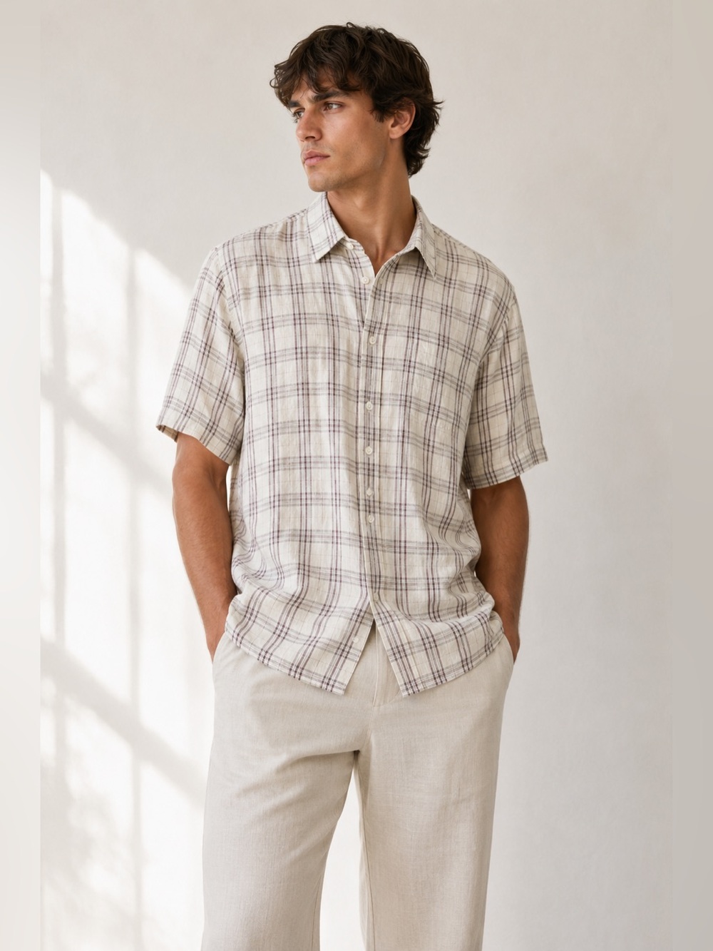 Harry Rosen Men Button Down Shirt Linen Plaid Size M